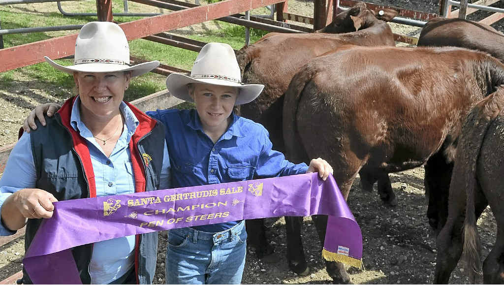 GRAND CHAMPIONS: Elizabeth and Michael Benstead, 10, with their champion pen of steers, which won the grand champion entry of the 2013 Santa and Santa Infused Show and Sale. GRAND CHAMPIONS: Elizabeth and Michael Benstead, 10, with their champion pen of steers, which won the grand champion entry of the 2013 Santa and Santa Infused Show and Sale.